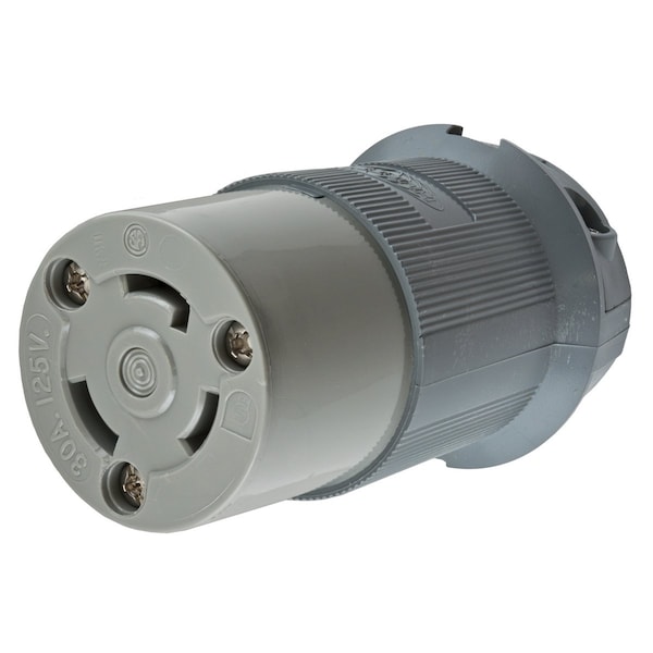 Locking Connector, L5-30R, 30 A, 125V AC, Single Phase, 2 Pole, Screw Terminals, Gray